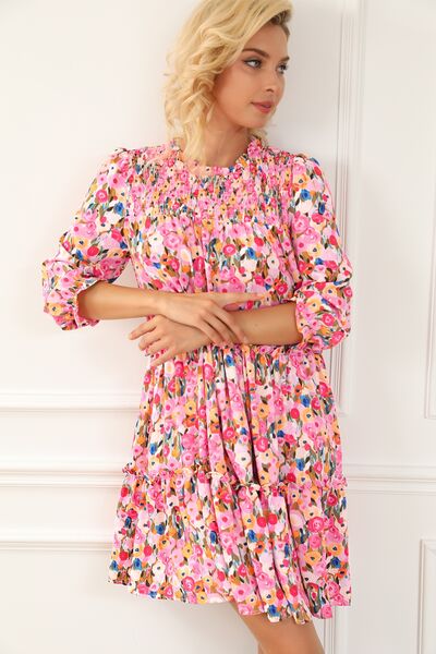 The Wander In Bloom Floral Smocked Flounce Sleeve Mini Dress