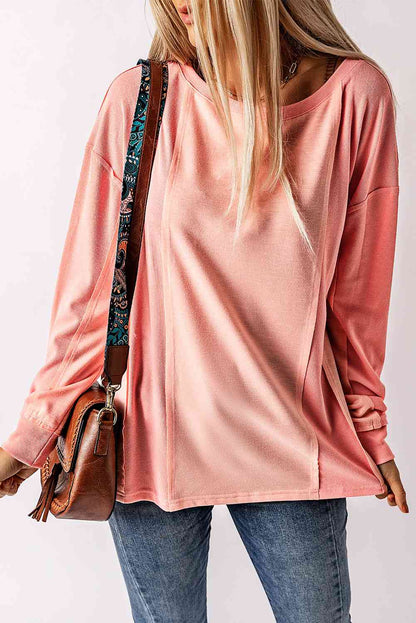 Ribbed Trim Panel Long Sleeve Top