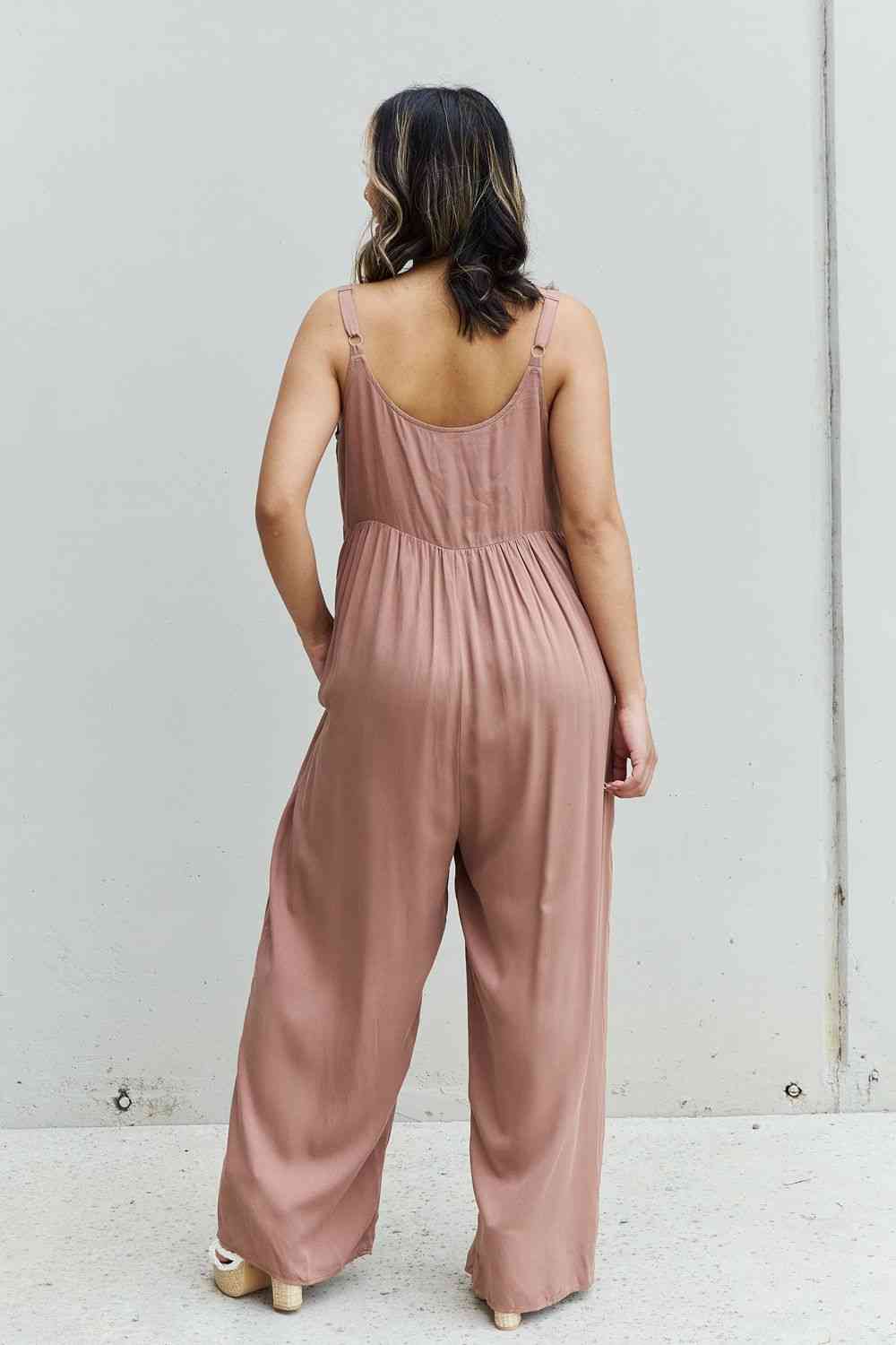 Wide Leg Button Down Jumpsuit in Mocha