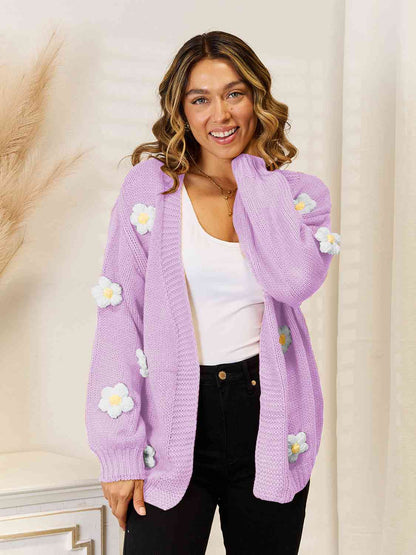 Kinda Nice Flower Dropped Shoulder Open Front Cardigan