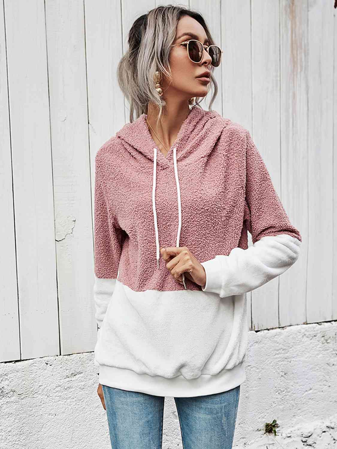 Contrast Drawstring Long Sleeve Hoodie