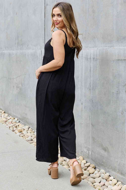 All Day Wide Leg Button Down Jumpsuit in Black