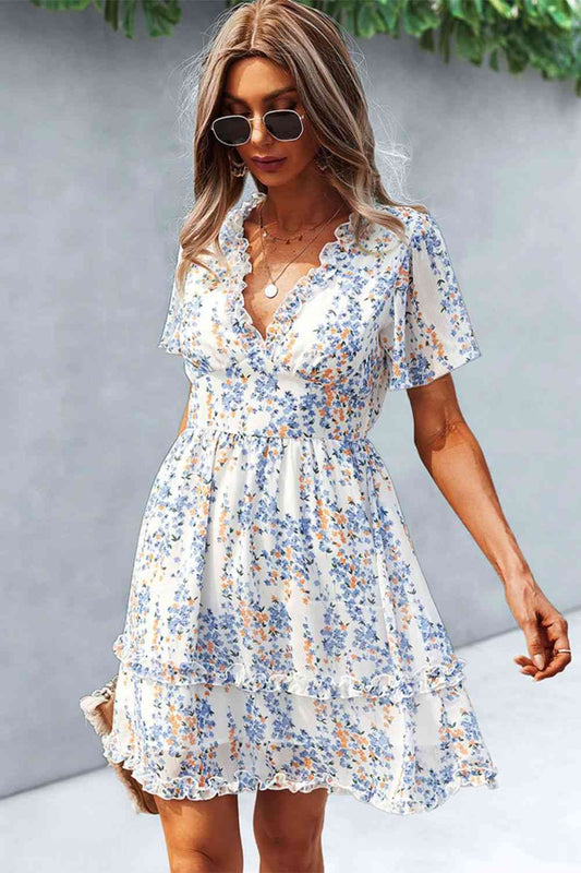 Loving Life Printed Flutter Sleeve V-Neck Dress