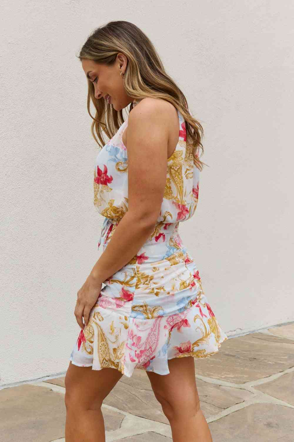 Beautiful You Floral Print Halter Woven Dress