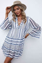 Cozy Love Printed Notched Neck Flare Sleeve Tiered Dress