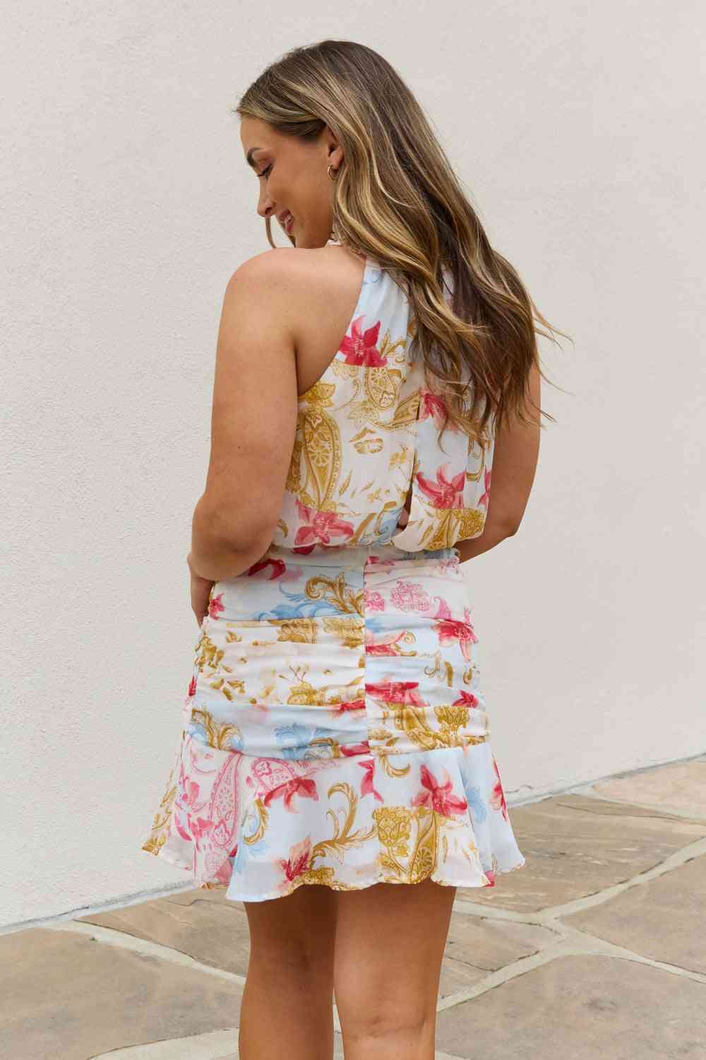 Beautiful You Floral Print Halter Woven Dress