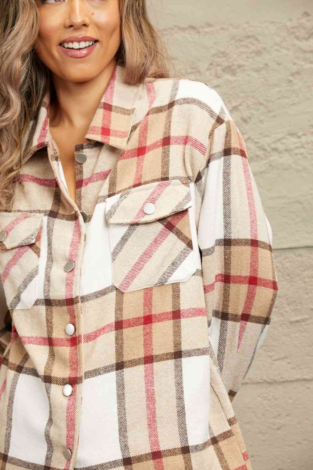 Plaid Button-Up Dropped Shoulder Shirt Jacket