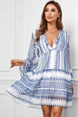 Cozy Love Printed Notched Neck Flare Sleeve Tiered Dress