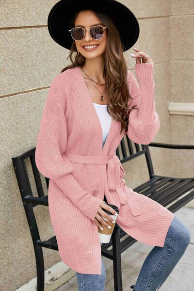 Flaunt It Open Front Lantern Sleeve Cardigan