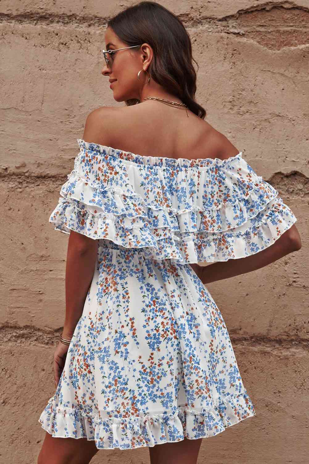 You wish Darling Floral Off-Shoulder Ruffle Hem Dress