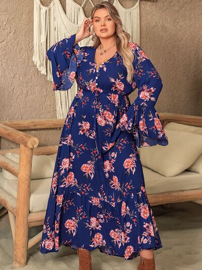 Finding Out  Printed Half Button Flare Sleeve Dress