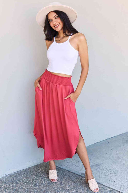 Comfort Princess High Waist Scoop Hem Maxi Skirt in Hot Pink