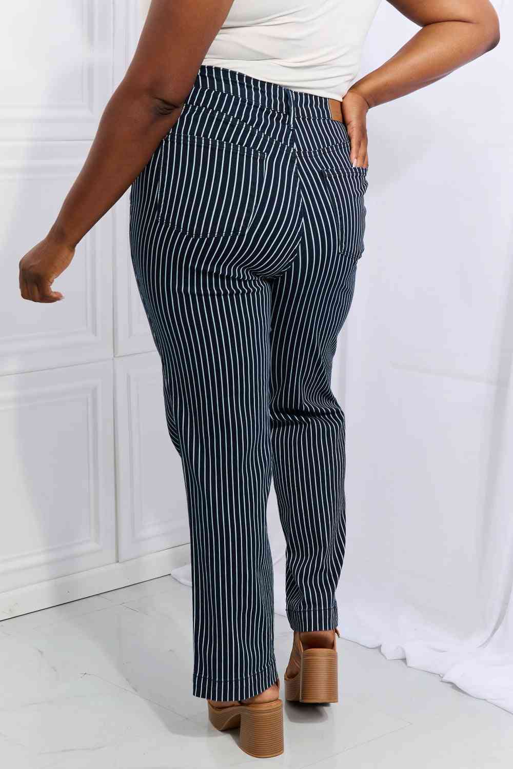 Judy Blue Cassidy High Waisted Tummy Control Striped Straight Jeans