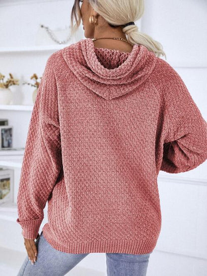 My Comfort Zone Texture Drawstring Long Sleeve Hooded Sweater