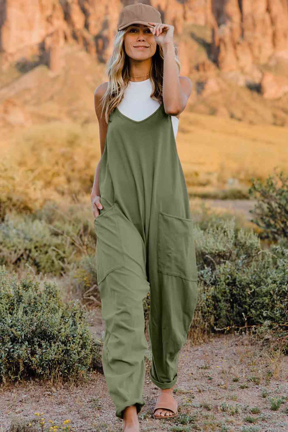 V-Neck Sleeveless Jumpsuit with Pockets