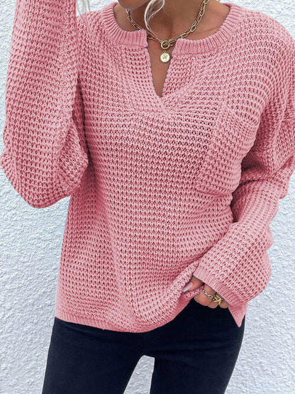 Right Time Notched Long Sleeve Sweater