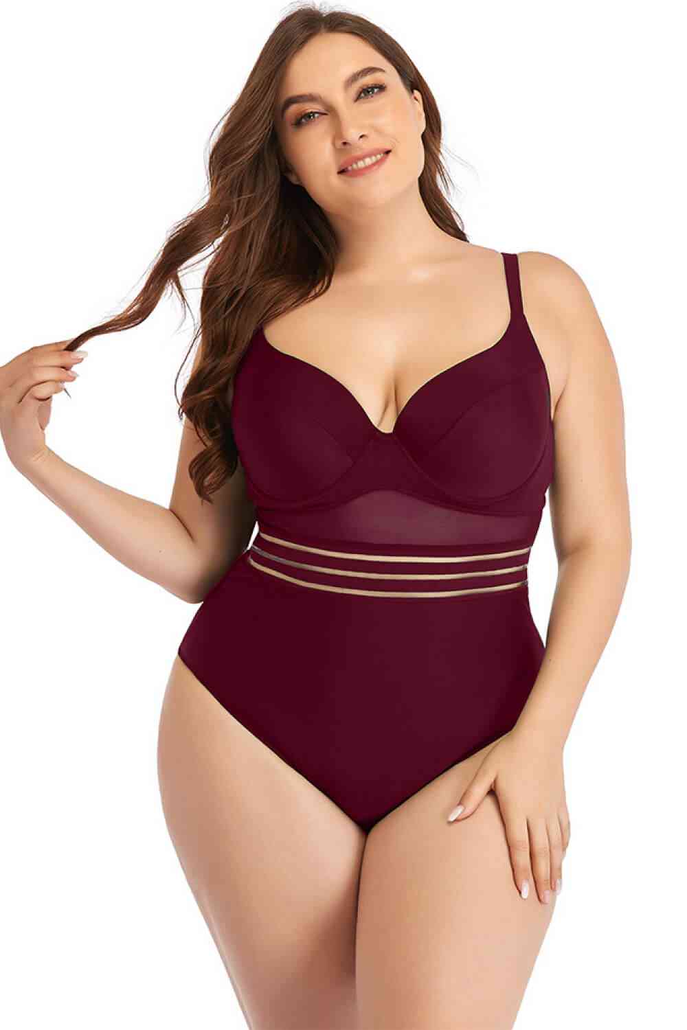 Spliced Mesh Tie-Back One-Piece Swimsuit