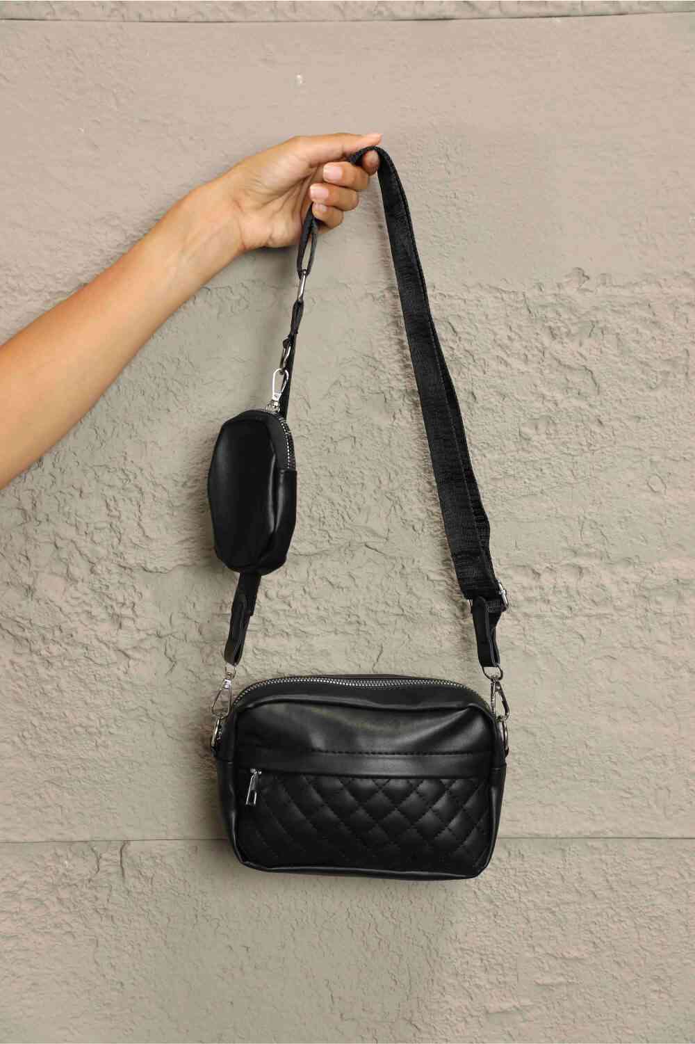 Leather Shoulder Bag with Small Purse