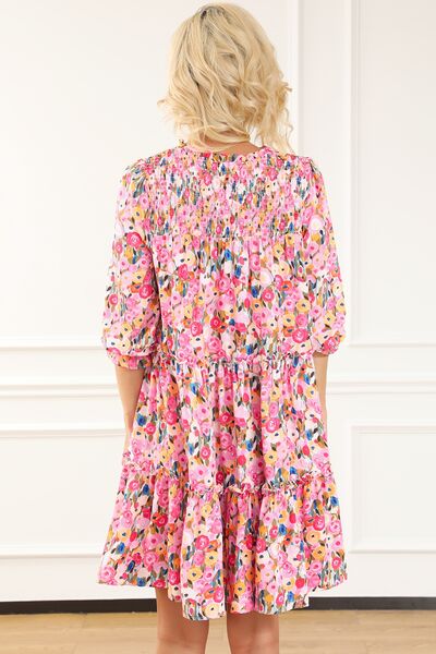 The Wander In Bloom Floral Smocked Flounce Sleeve Mini Dress
