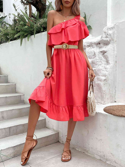 One Love One-Shoulder Ruffle Hem Dress