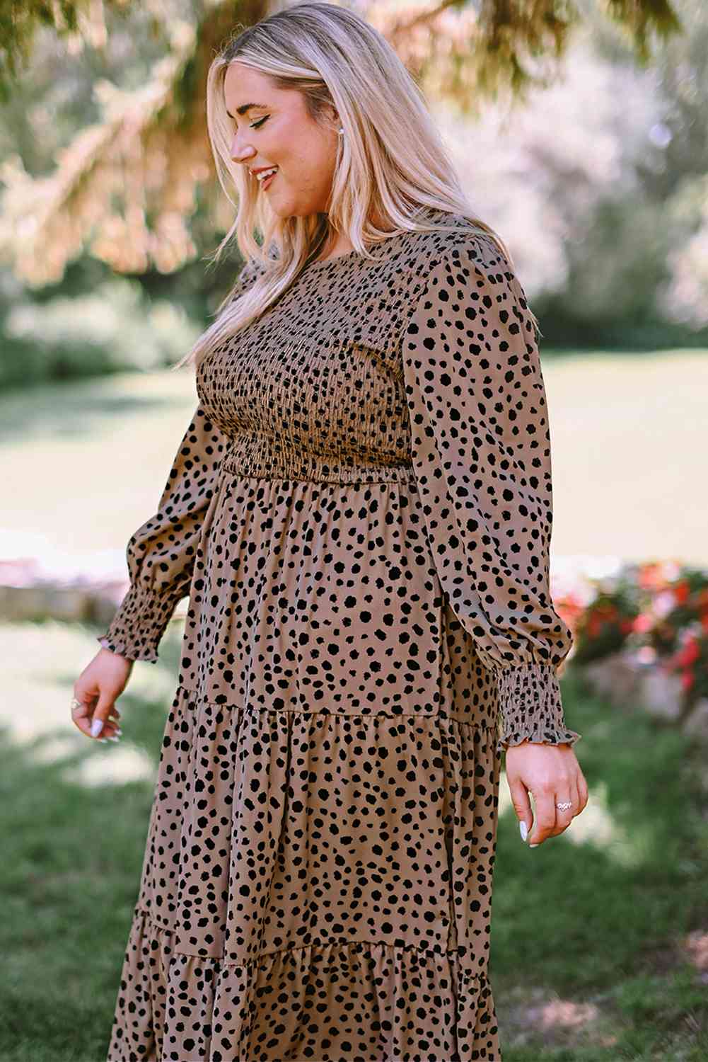 Animal Print Smocked Tiered Dress