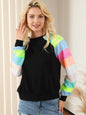 I Told You Sequin Round Neck Color Block  Sleeve Sweatshirt