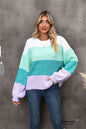 I Love It Color Block Round Neck Dropped Shoulder Sweater