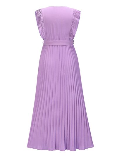 You’ve Got Flare Tied Surplice Cap Sleeve Pleated Dress