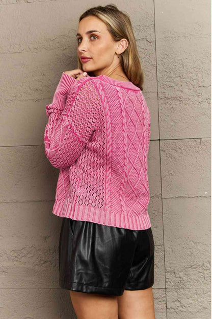 Soft Focus Wash Cable Knit Cardigan in Fuchsia