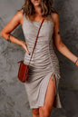 Drawstring Ruched Sleeveless Split Dress