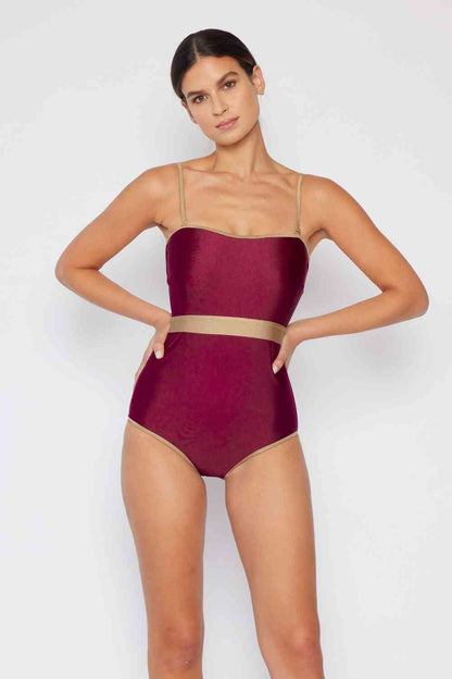 Wave Break Contrast Trim One-Piece in Wine