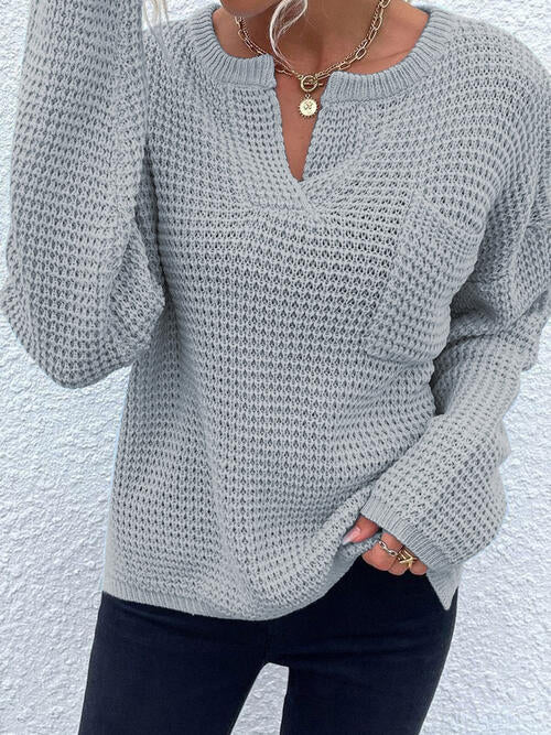 Right Time Notched Long Sleeve Sweater