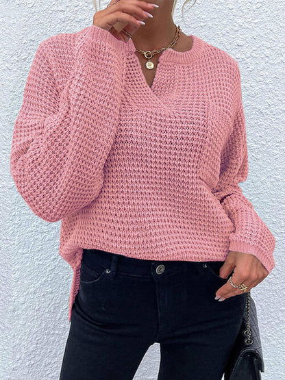 Right Time Notched Long Sleeve Sweater