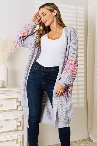 Fringe Sleeve Dropped Shoulder Cardigan