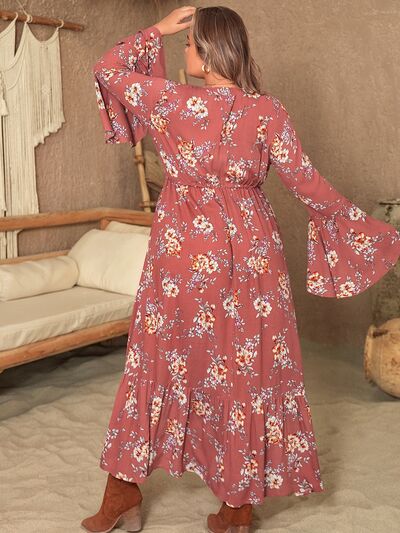 Finding Out  Printed Half Button Flare Sleeve Dress