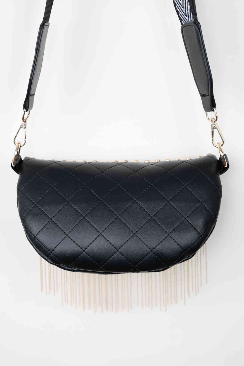 Leather Studded Sling Bag with Fringes