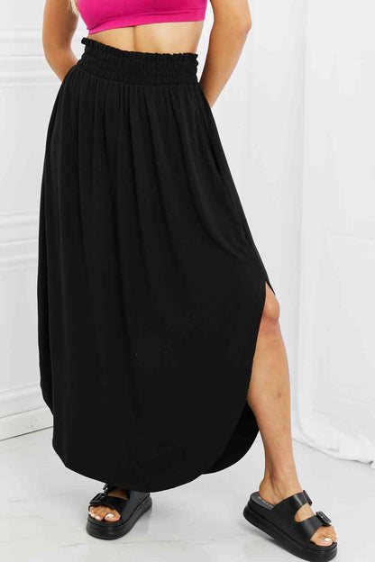 Zenana It's My Time Side Scoop Scrunch Skirt in Black