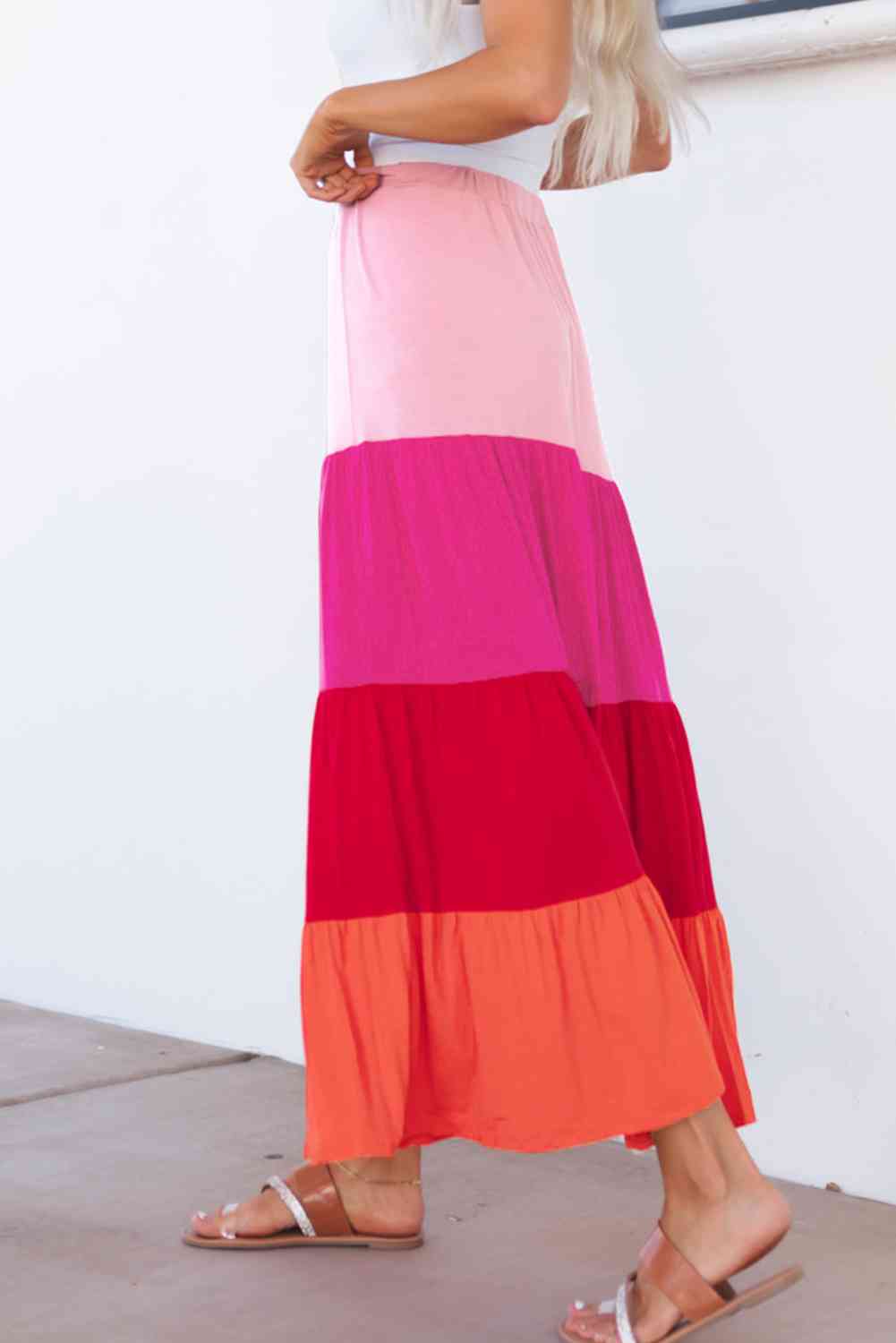 Color Block Tiered Maxi Skirt