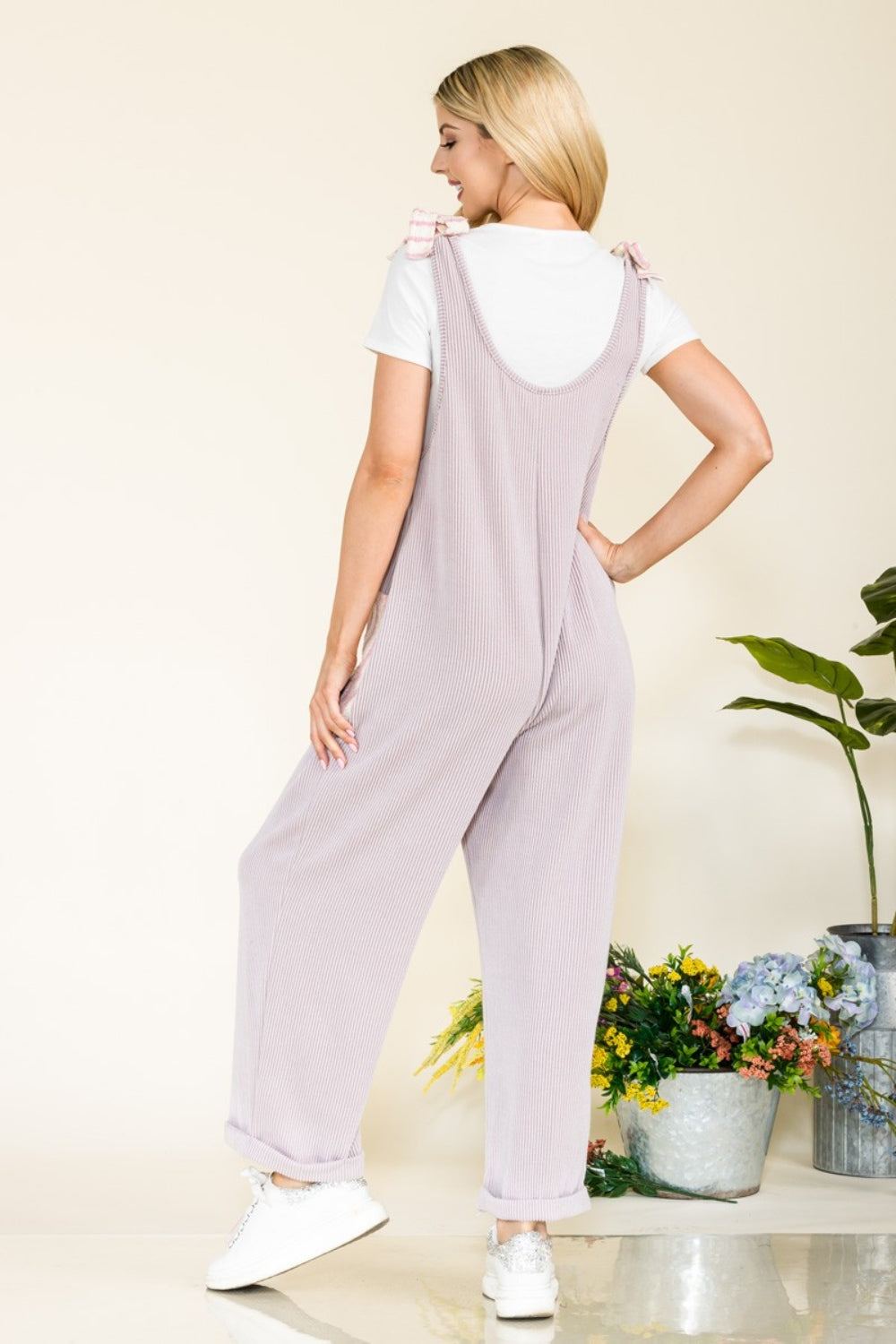 Celeste Full Size Stripe Contrast Pocket Rib Jumpsuit