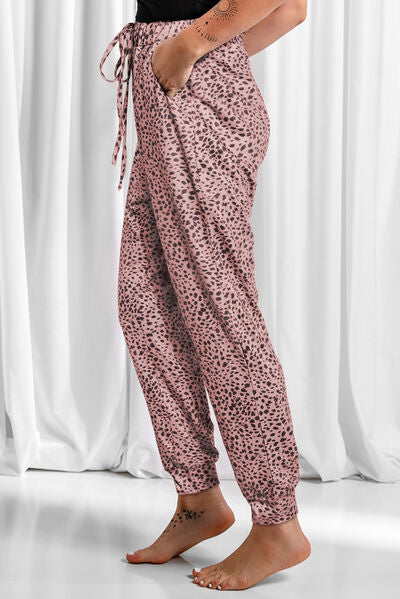 Leopard Drawstring Pocketed Pants