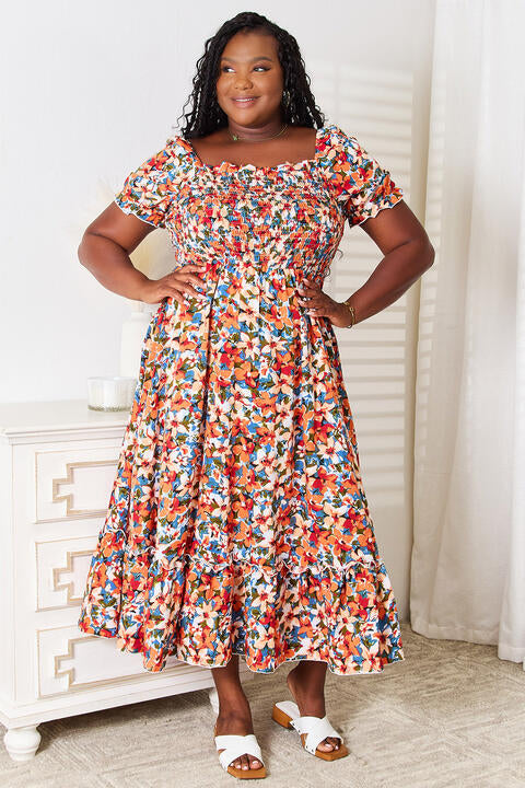 My Happy Place Floral Smocked Square Neck Dress