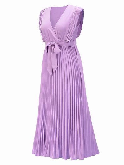 You’ve Got Flare Tied Surplice Cap Sleeve Pleated Dress