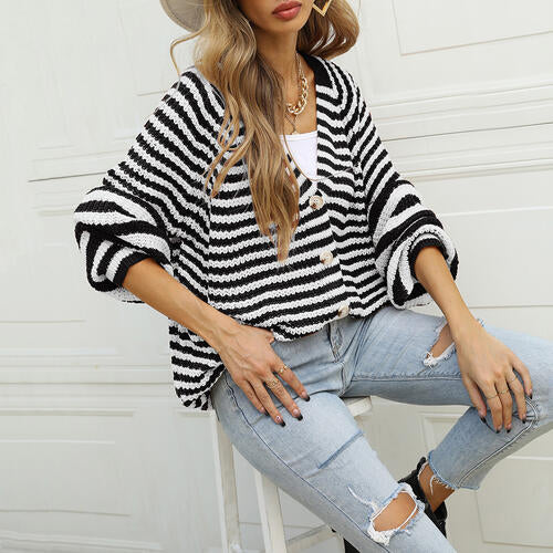 Striped Button Down Long Sleeve Cardigan