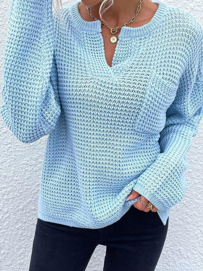 Right Time Notched Long Sleeve Sweater