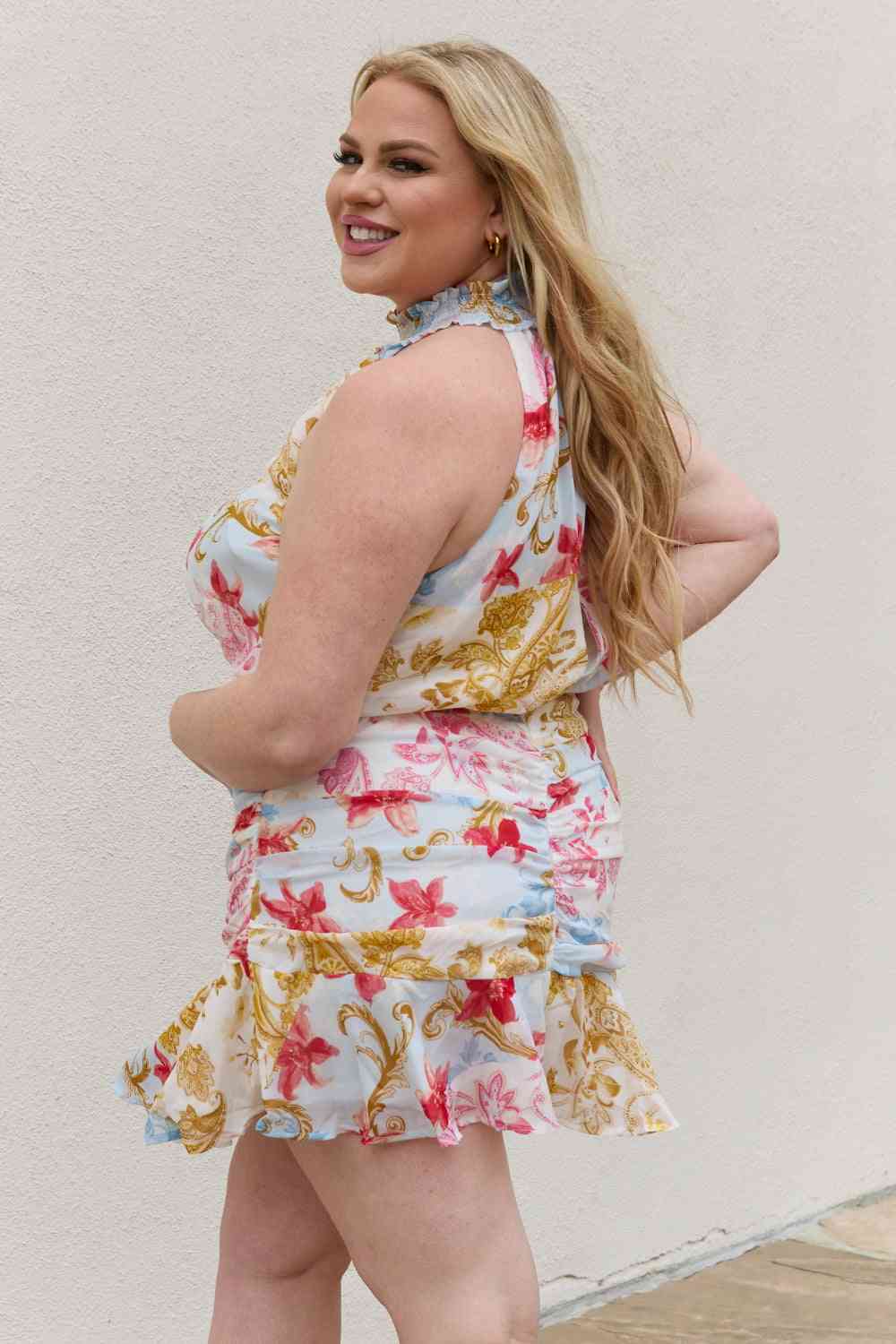 Beautiful You Floral Print Halter Woven Dress