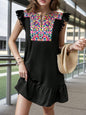 Good to see ya Embroidered Ruffled Notched Ruffle Hem Dress