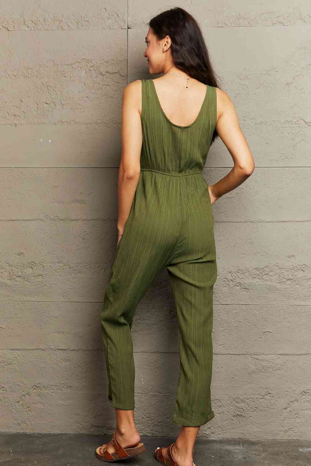 Tied Sleeveless Jumpsuit with Pockets