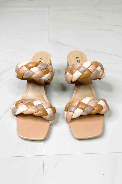 Interwoven Ideas Braided Strap Block Heel Slide Sandal in Nude