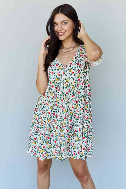 Follow Me V-Neck Ruffle Sleeve Floral Dress