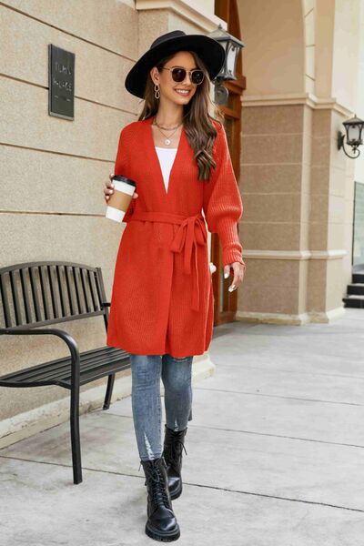 Flaunt It Open Front Lantern Sleeve Cardigan